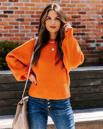 Ozzy Cotton Blend Balloon Sleeve Sweater - Rust
