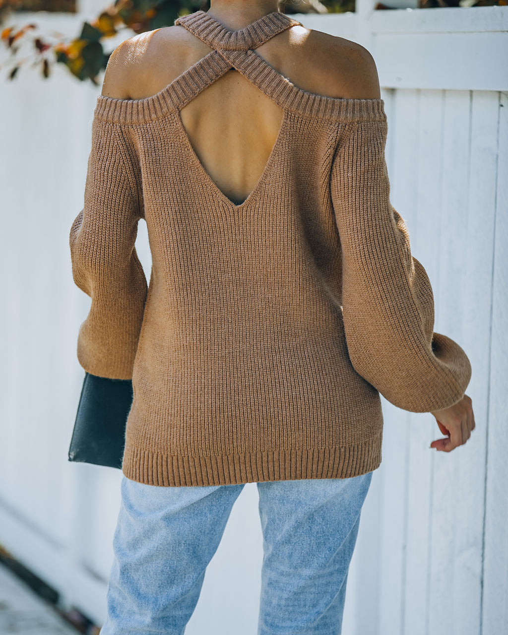 Malia Cold Shoulder Knit Sweater - Camel