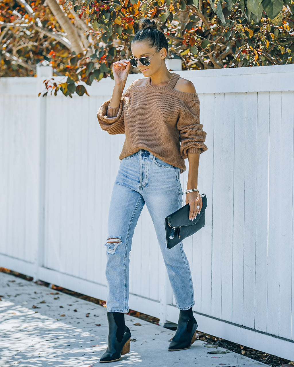 Malia Cold Shoulder Knit Sweater - Camel