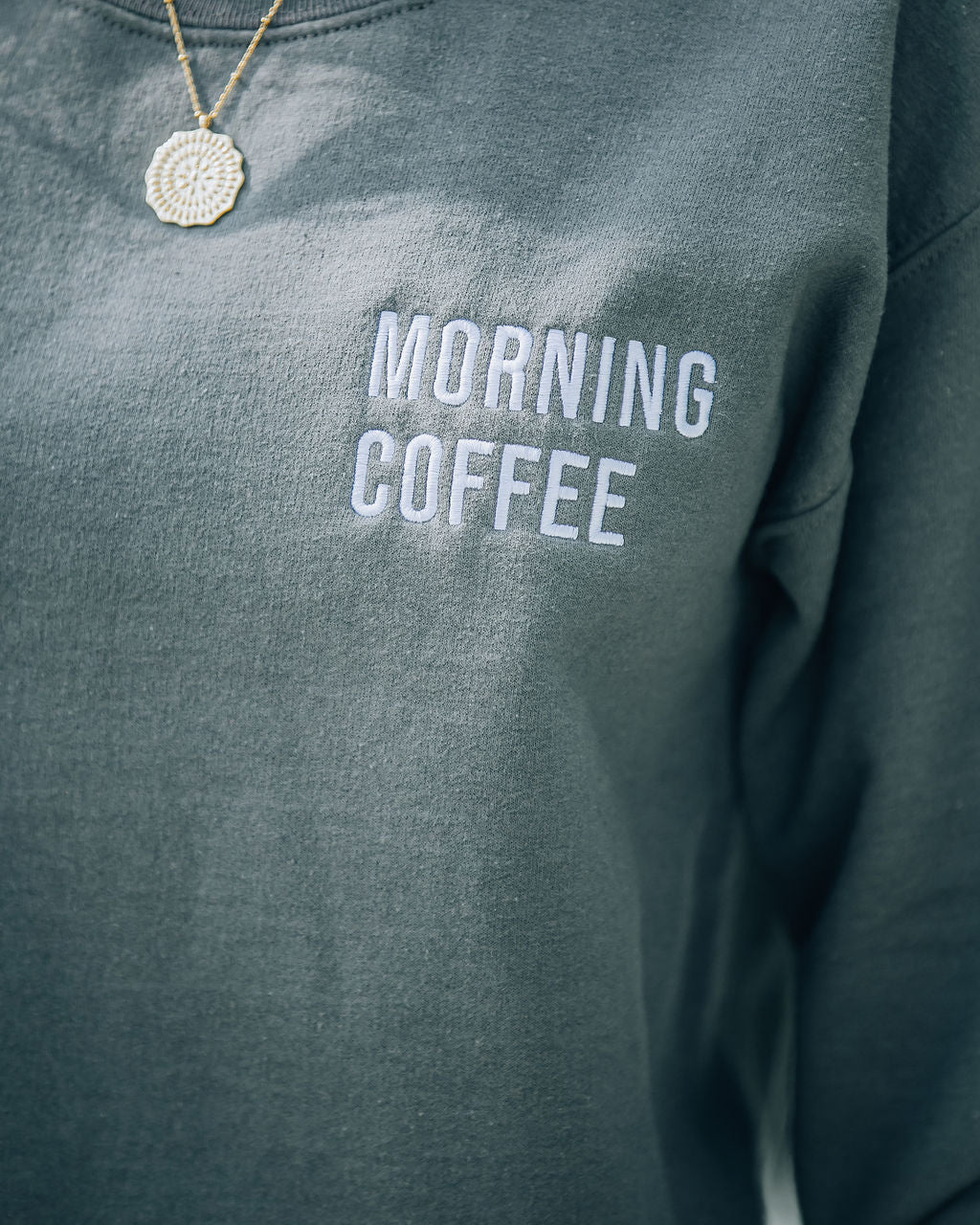 Morning Coffee Embroidered Cotton Blend Sweatshirt