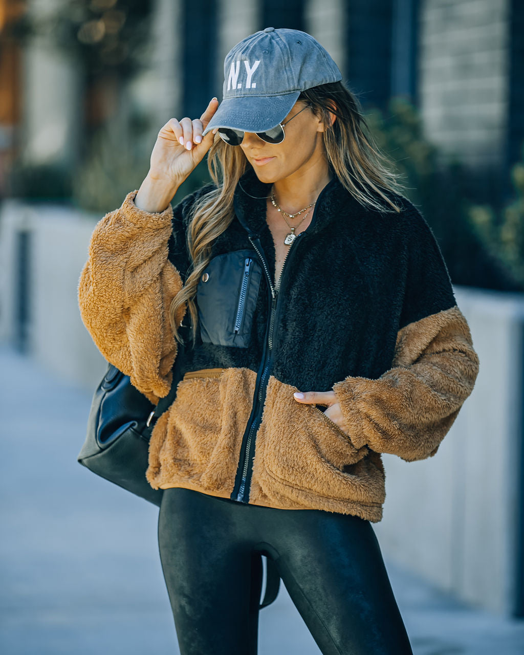 Nava Pocketed Colorblock Zip Up Jacket - Black