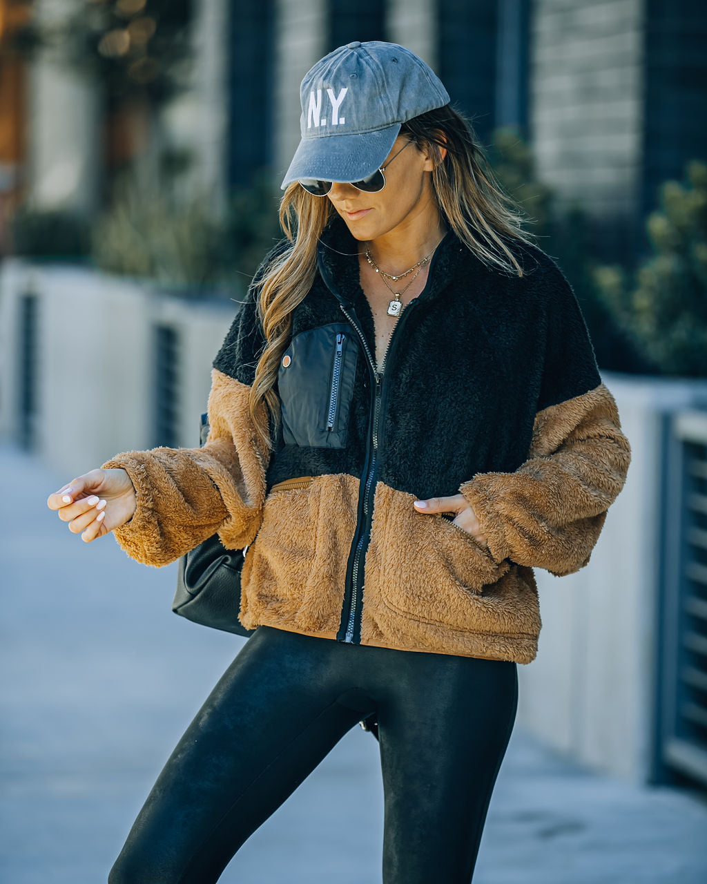 Nava Pocketed Colorblock Zip Up Jacket - Black