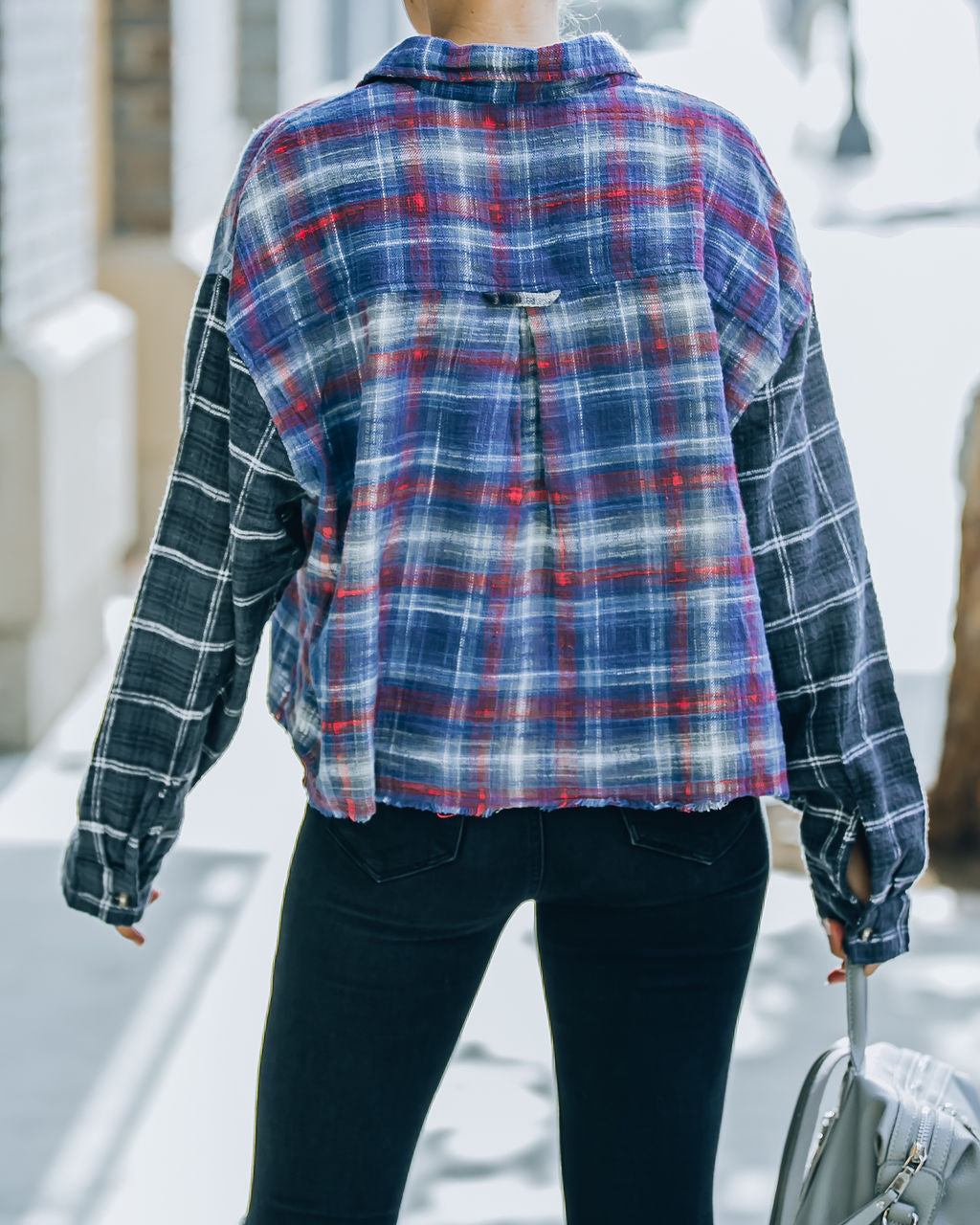 Giorgio Cotton Blend Crop Plaid Button Down Top