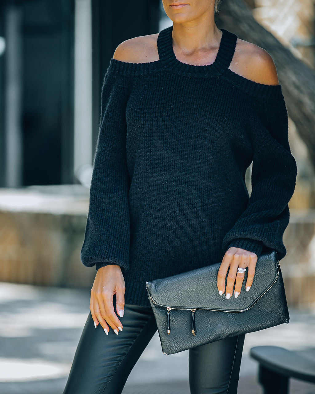 Malia Cold Shoulder Knit Sweater - Black