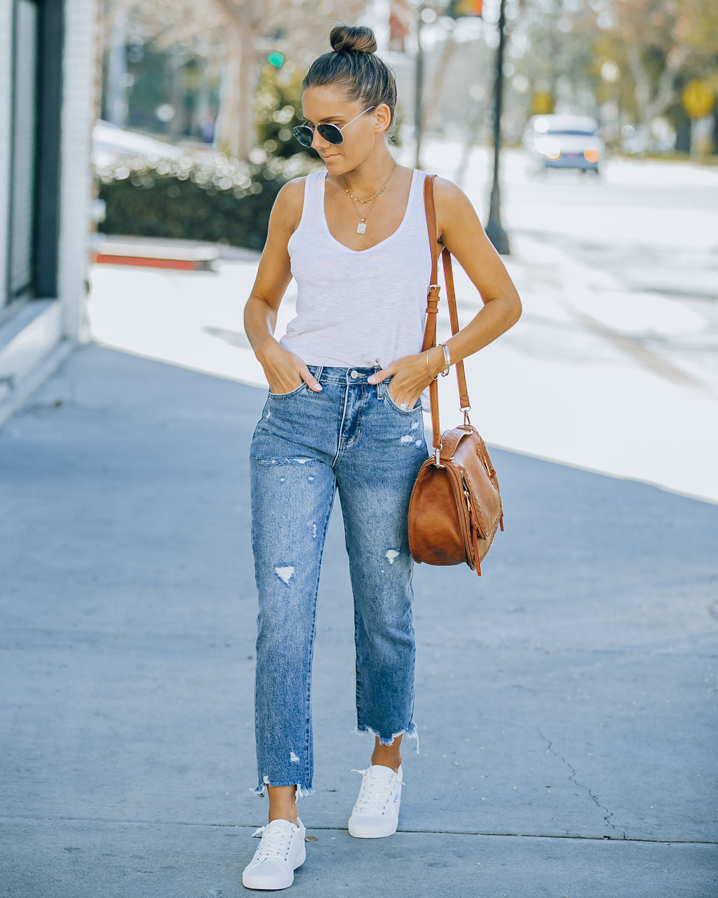 Michelle High Rise Slim Straight Denim - Medium Wash