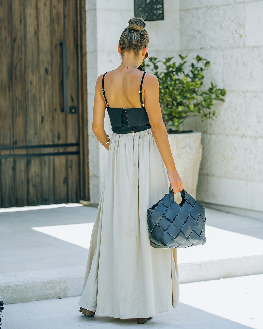 Marcellus Pocketed Colorblock Maxi Dress - Black Nude