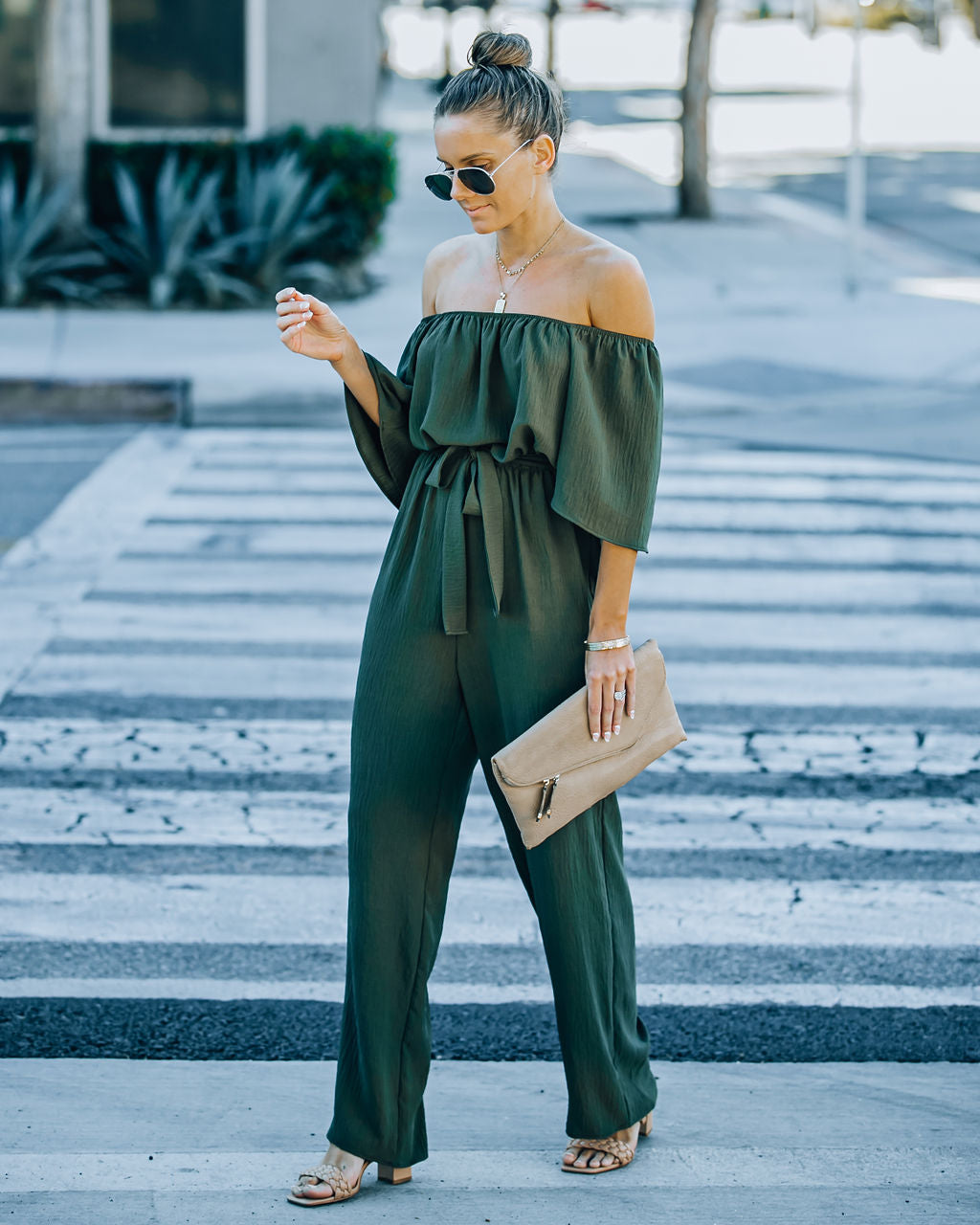 Leiland Off The Shoulder Jumpsuit - Olive