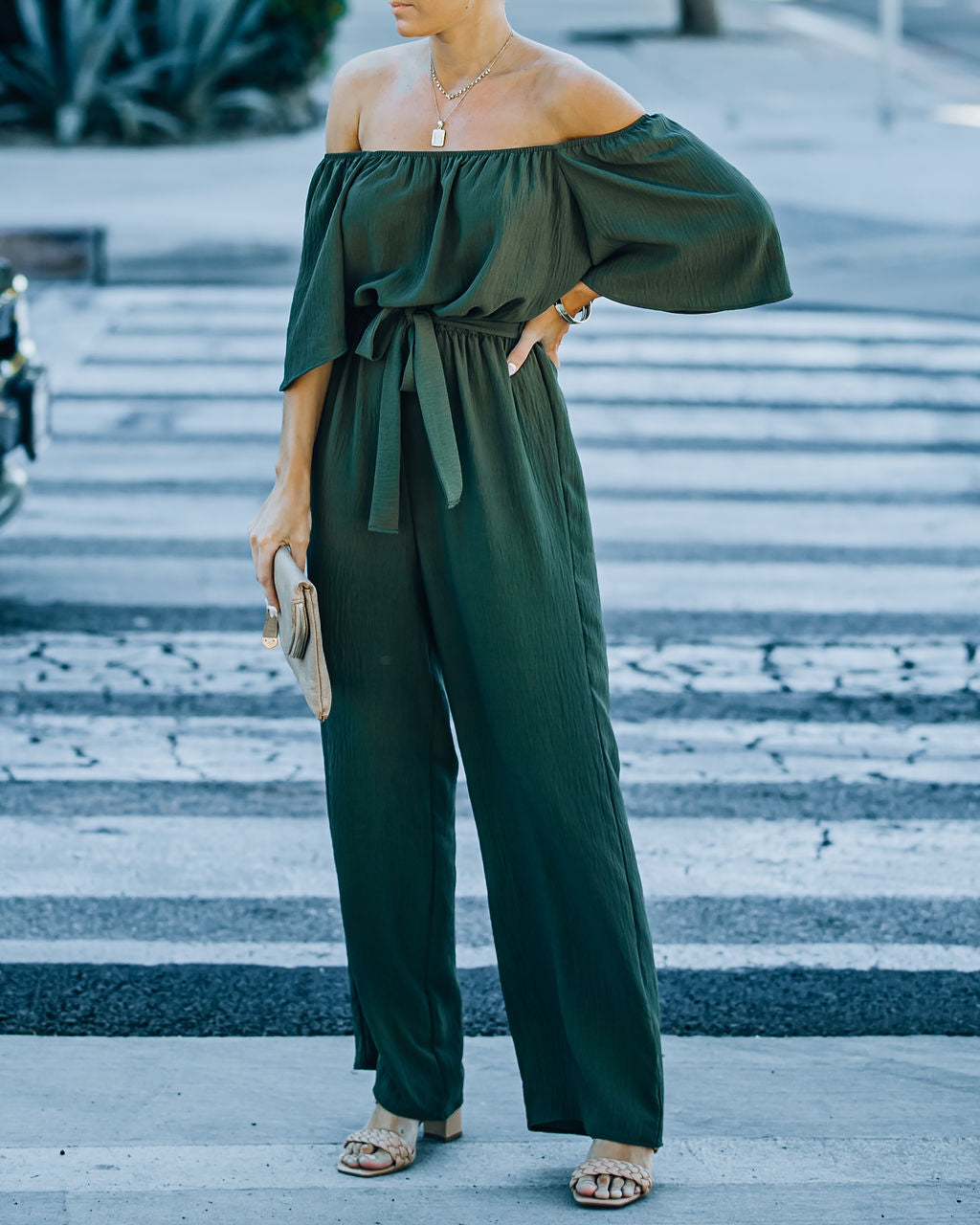 Leiland Off The Shoulder Jumpsuit - Olive