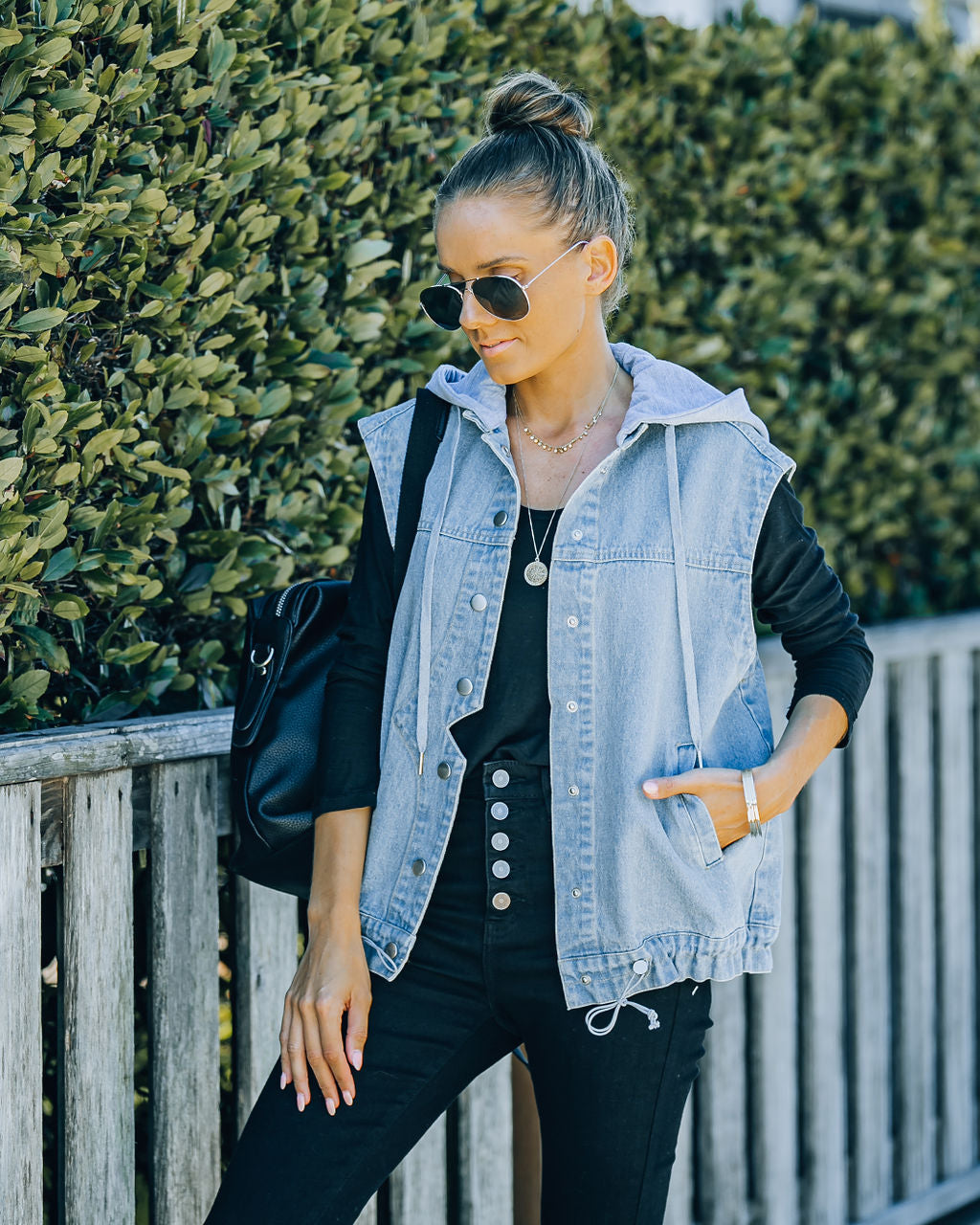 Romee Pocketed Hooded Denim Vest