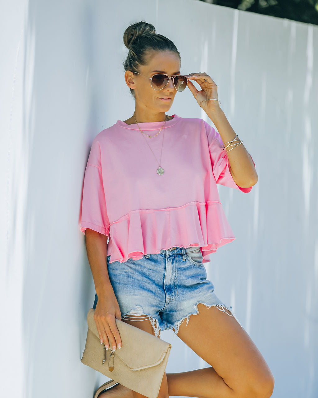 Gal Pal Cotton Peplum Top - Pink