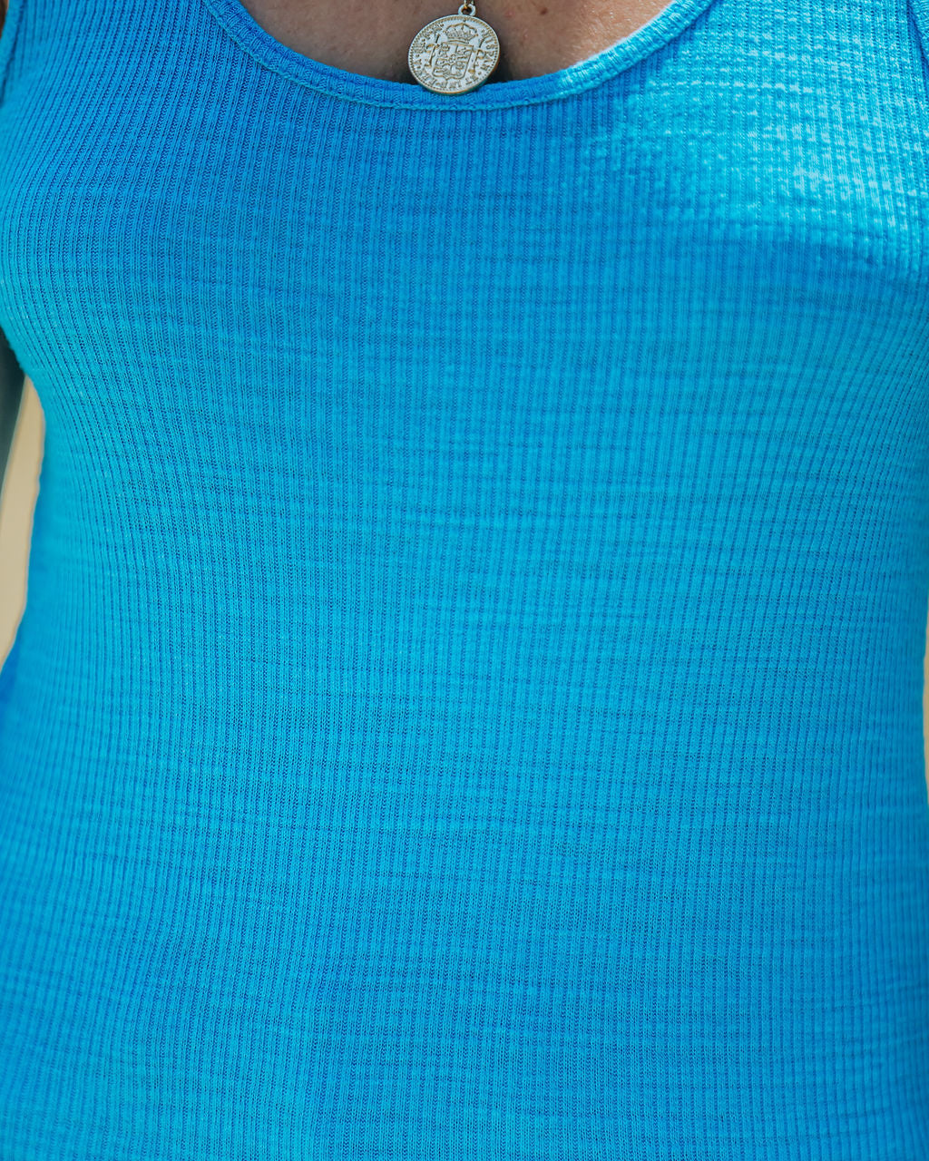 Natasha Cotton Blend Scoop Tank - Blue