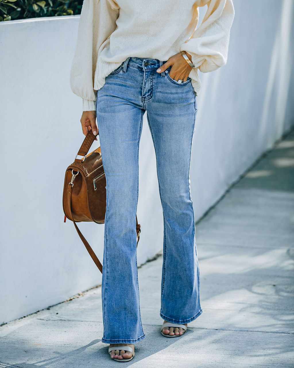 Flip Side Mid Rise Bell Bottom Denim Pants