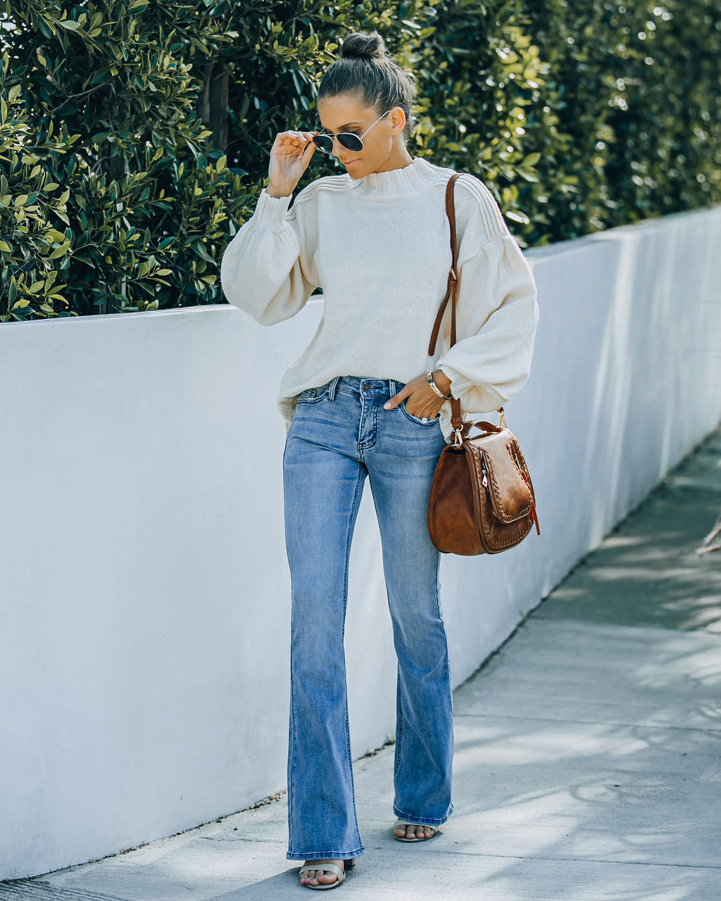 Flip Side Mid Rise Bell Bottom Denim Pants