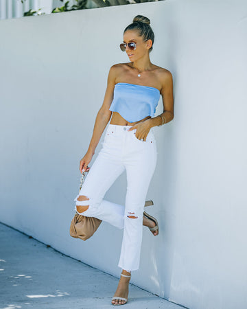 Vocals Strapless Satin Scarf Top - Sky Blue