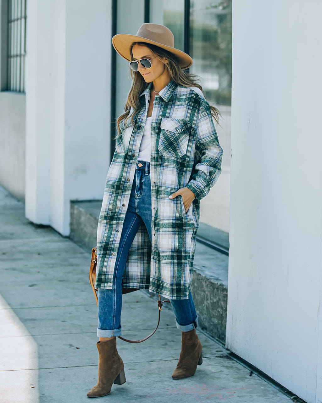 Maxine Pocketed Button Down Plaid Jacket - Green