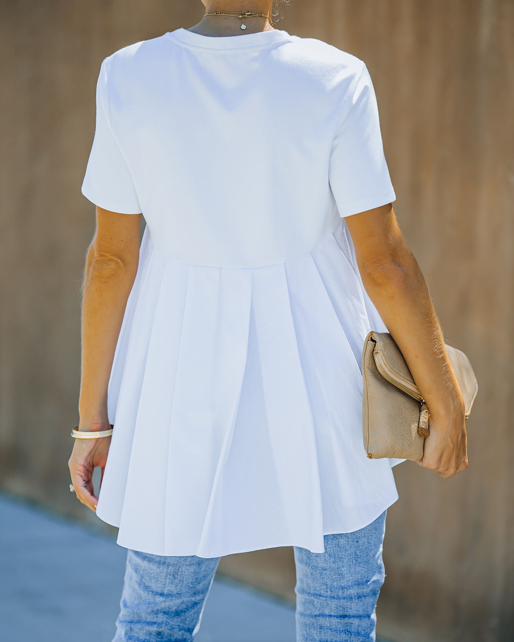 Mallory High Low Peplum Tee - White