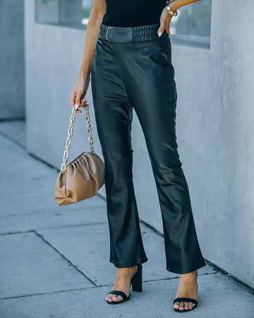 Vira High Rise Faux Leather Flare Pants - Black