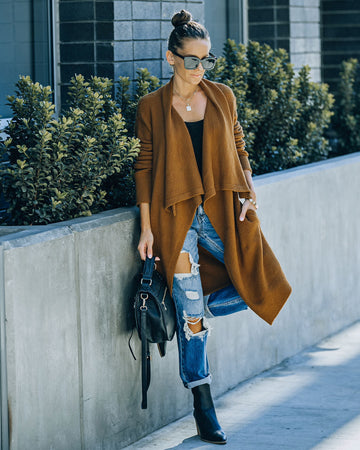 Fireside Pocketed Knit Cardigan - Camel