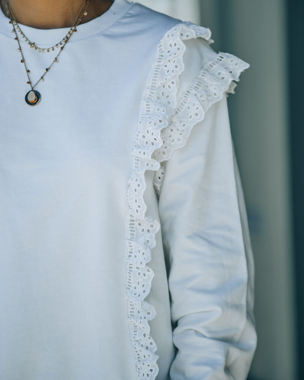 Murrieta Eyelet Trim Pullover - White