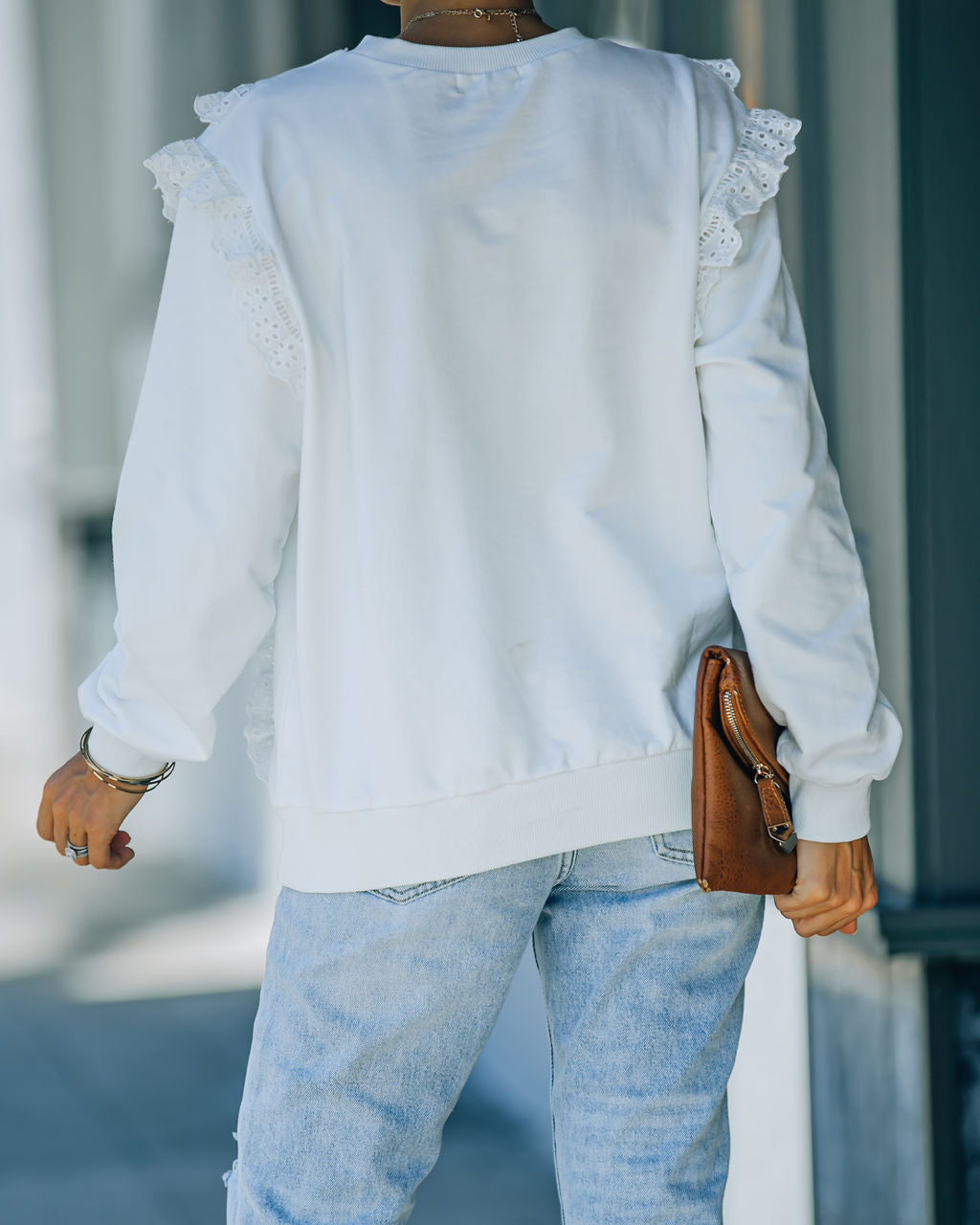 Murrieta Eyelet Trim Pullover - White