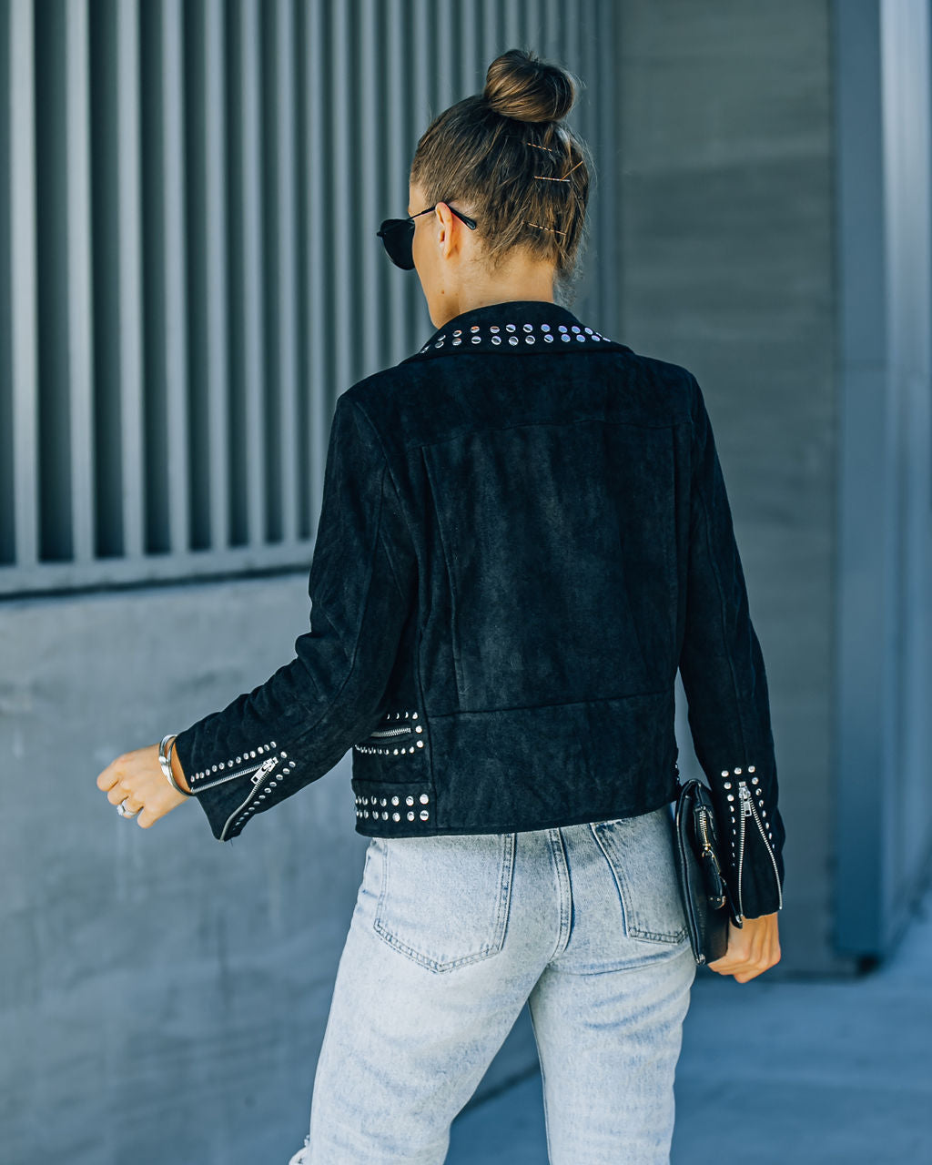 Saint Pocketed Studded Faux Suede Jacket