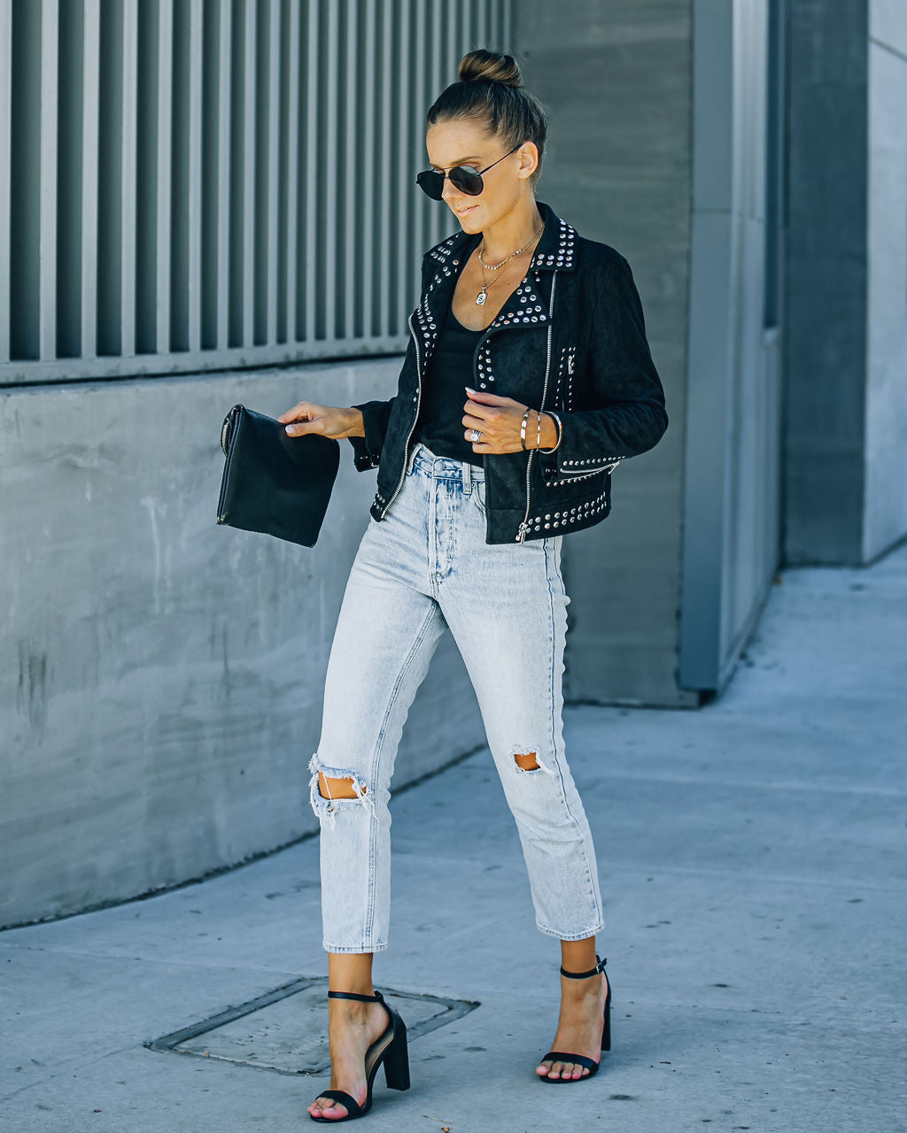 Saint Pocketed Studded Faux Suede Jacket