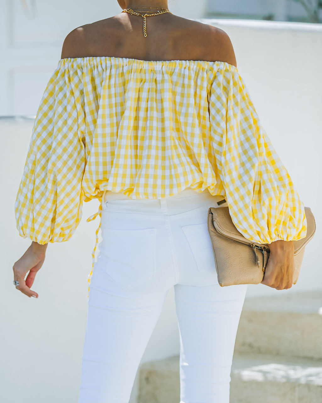 Saskia Gingham Off The Shoulder Blouse