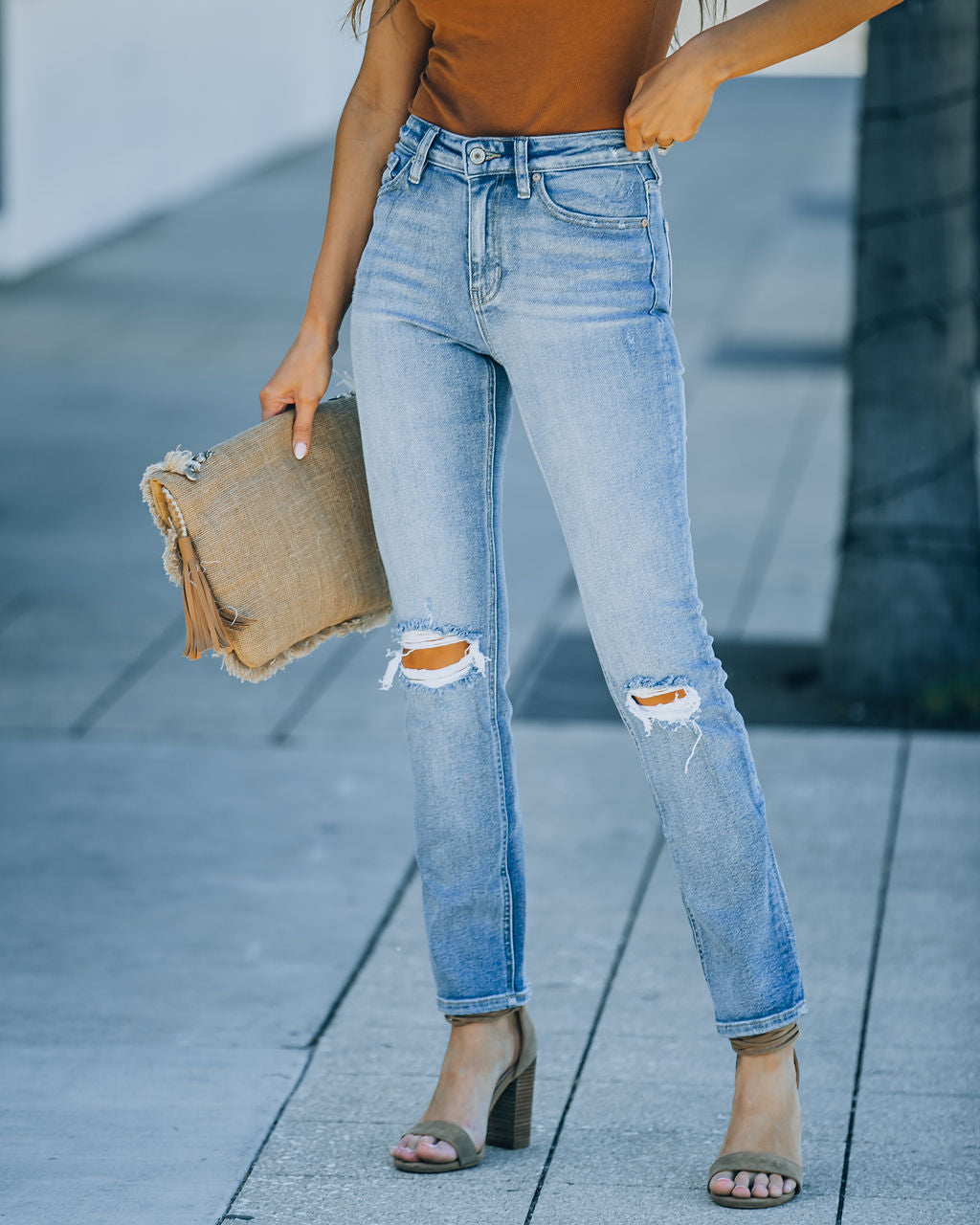 Marni High Rise Distressed Straight Leg Denim