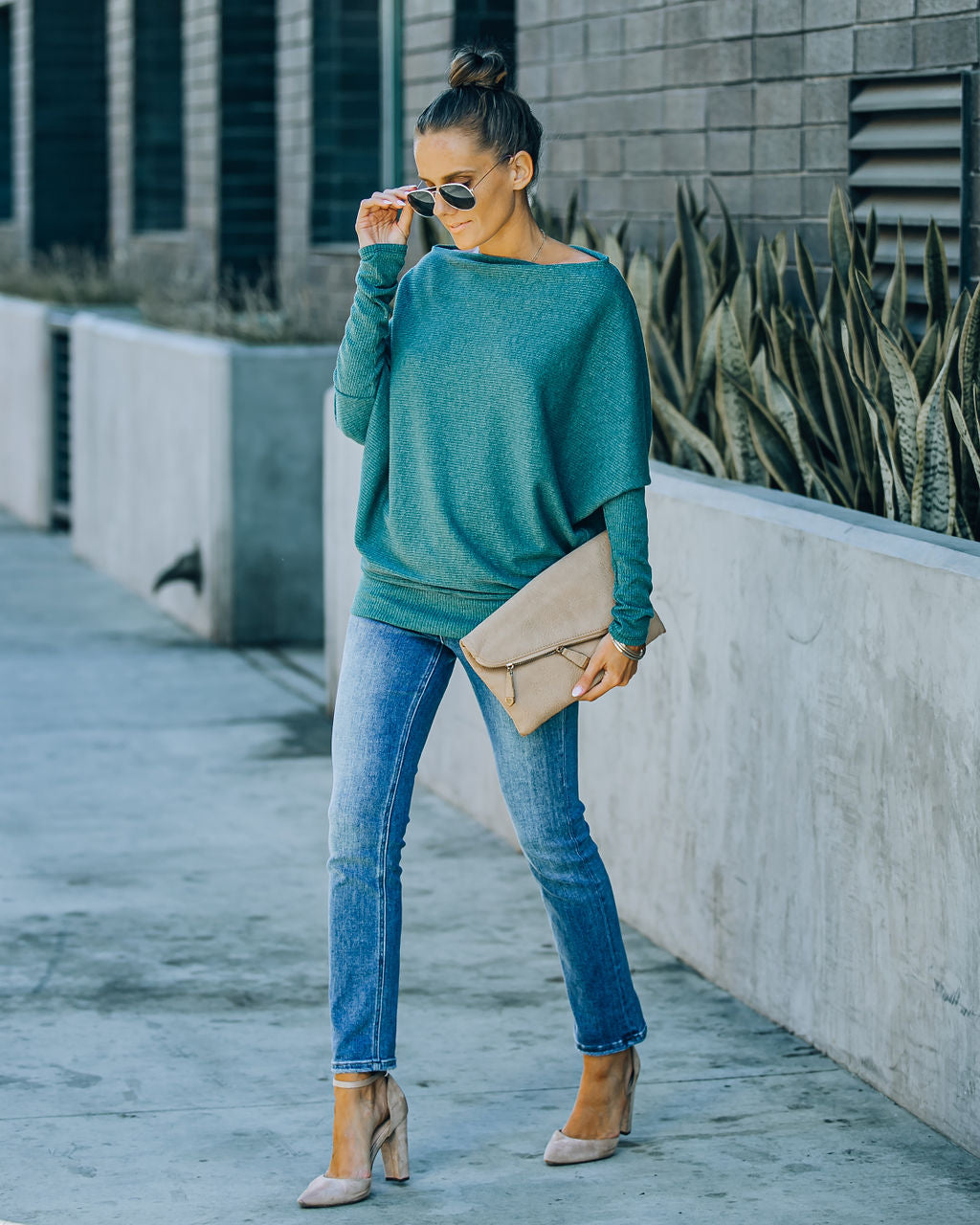 Grateful Dolman Knit Top - Dusty Teal