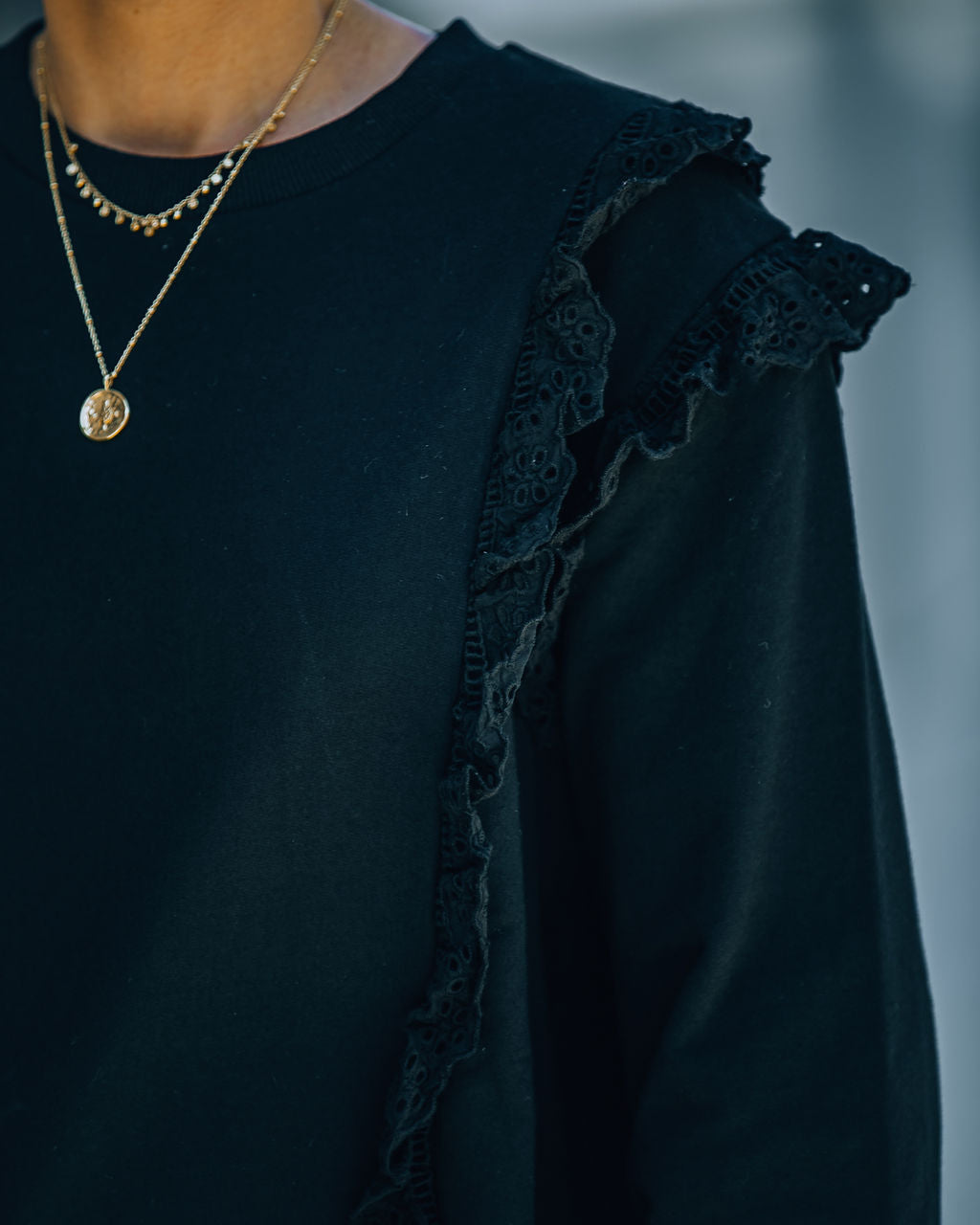 Murrieta Eyelet Trim Pullover - Black
