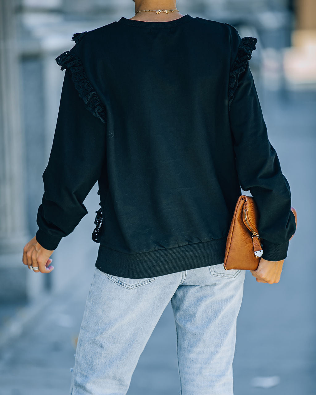 Murrieta Eyelet Trim Pullover - Black