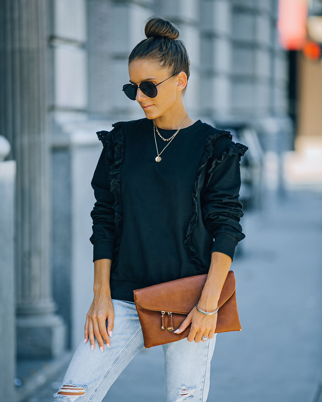 Murrieta Eyelet Trim Pullover - Black