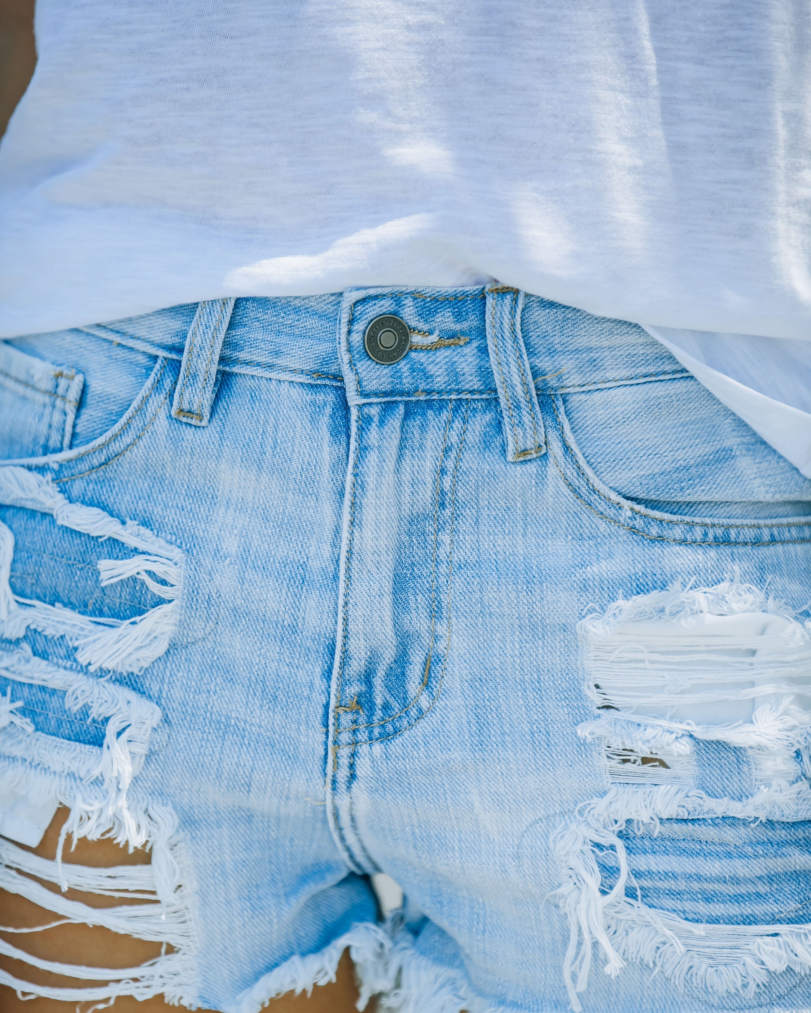 Fran High Rise Distressed Denim Shorts