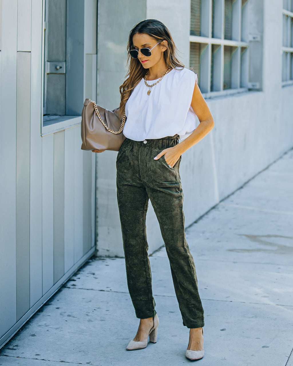 Nori Pocketed Corduroy Trousers - Olive