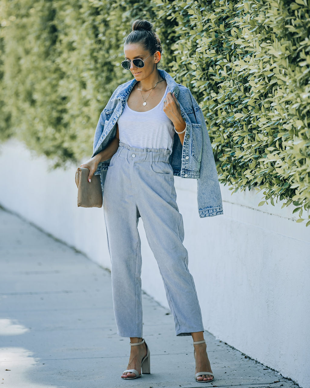 Mason Pocketed Corduroy Paper Bag Pants - Lavender