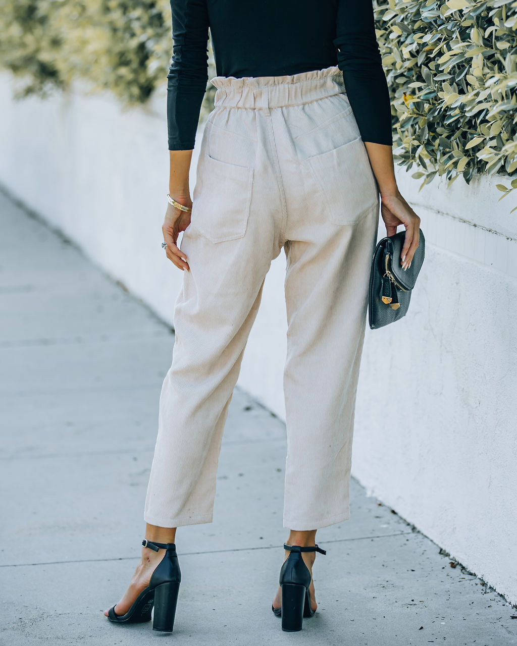 Mason Pocketed Corduroy Paper Bag Pants - Ivory