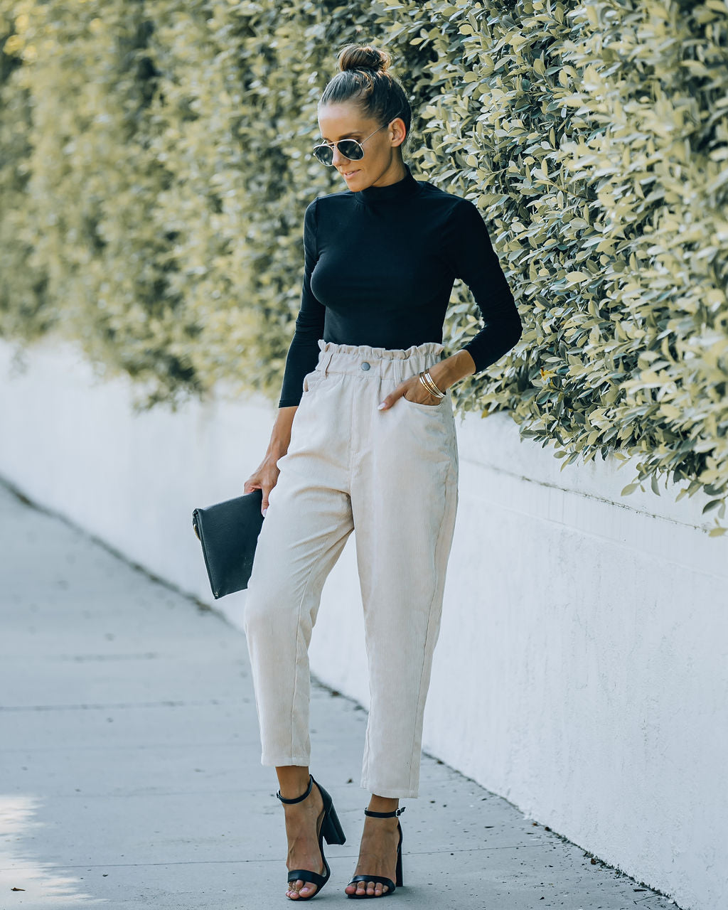 Mason Pocketed Corduroy Paper Bag Pants - Ivory