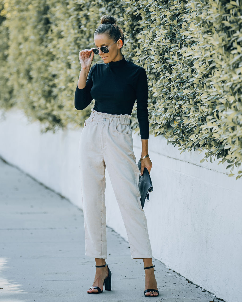 Mason Pocketed Corduroy Paper Bag Pants - Ivory