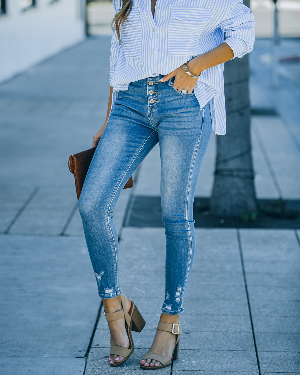 Zana High Rise Button Front Skinny