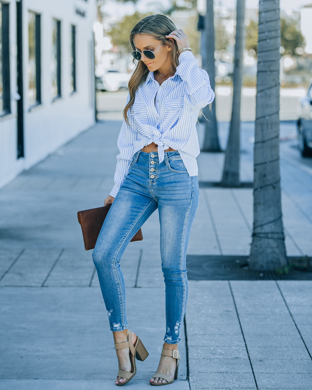 Zana High Rise Button Front Skinny