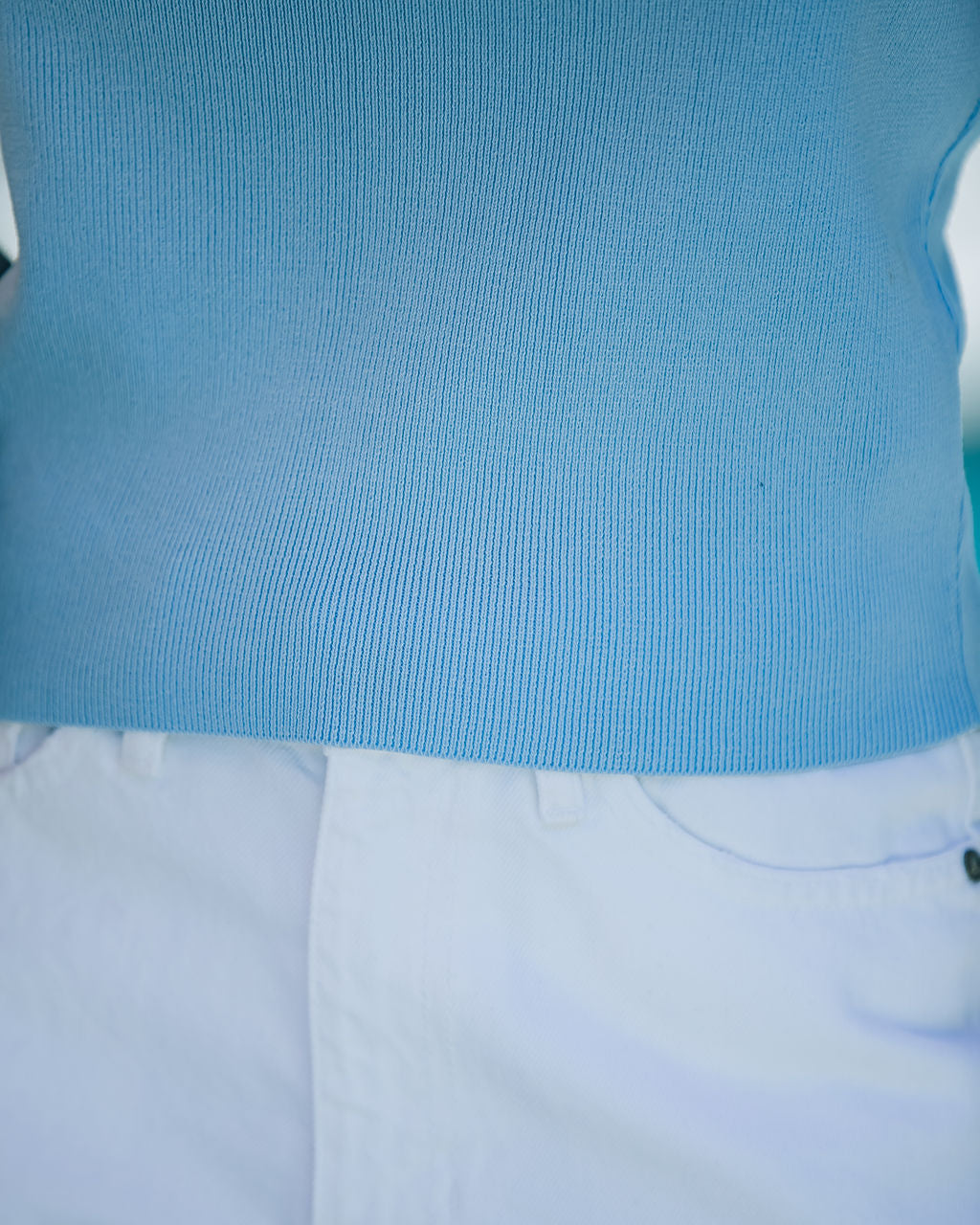 Maven Crop Ruffle Knit Tank - Powder Blue