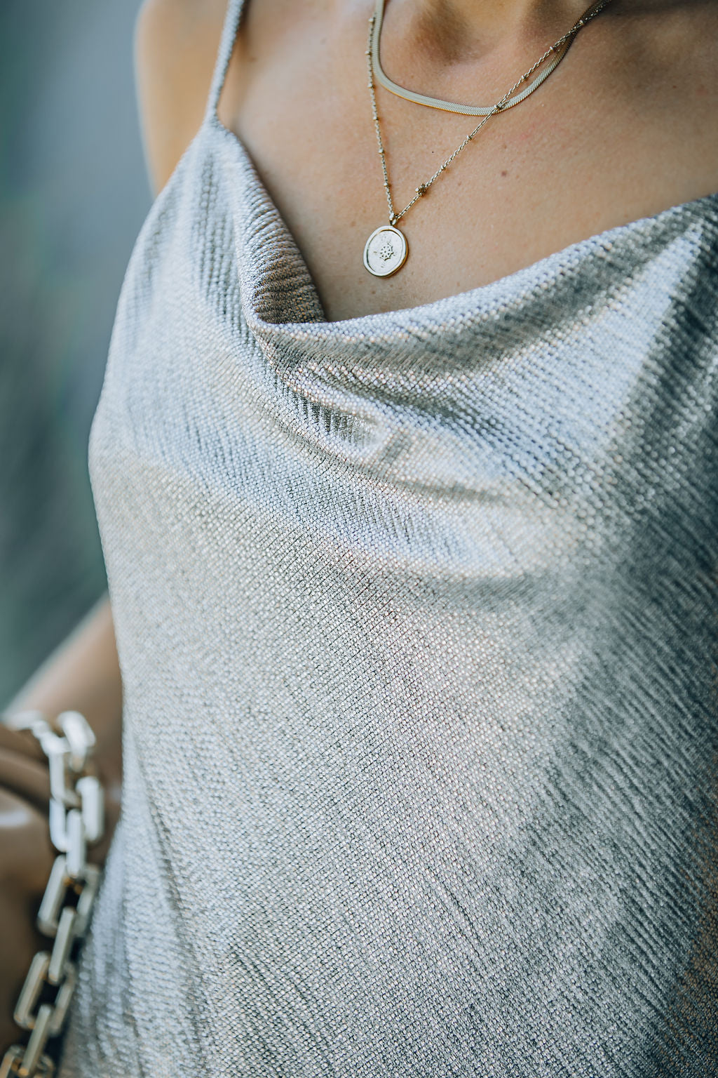 Nightlife Cowl Neck Metallic Cami Tank