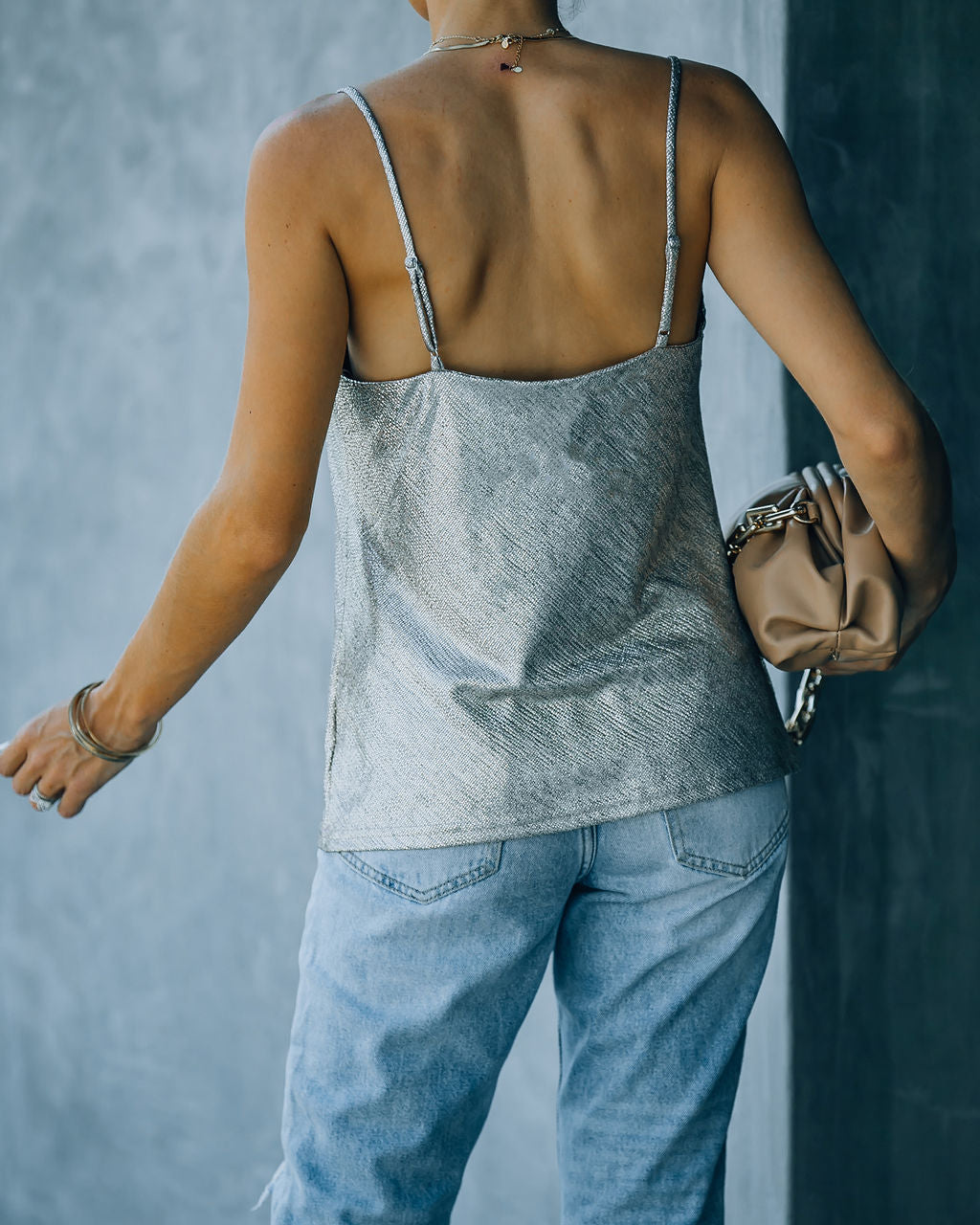 Nightlife Cowl Neck Metallic Cami Tank