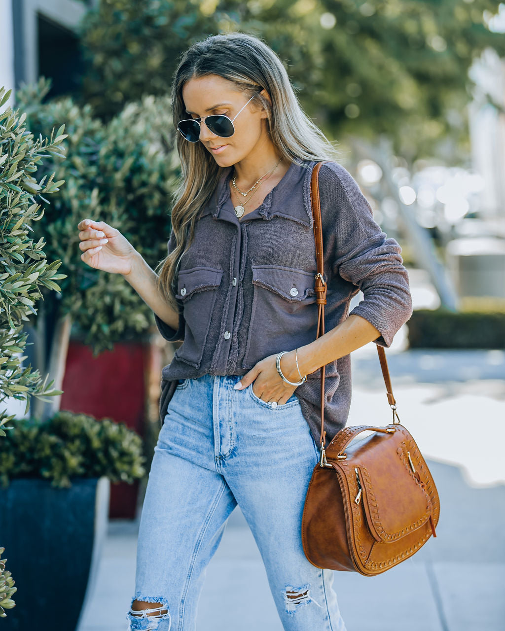 Ysabel French Terry Shacket - Chocolate