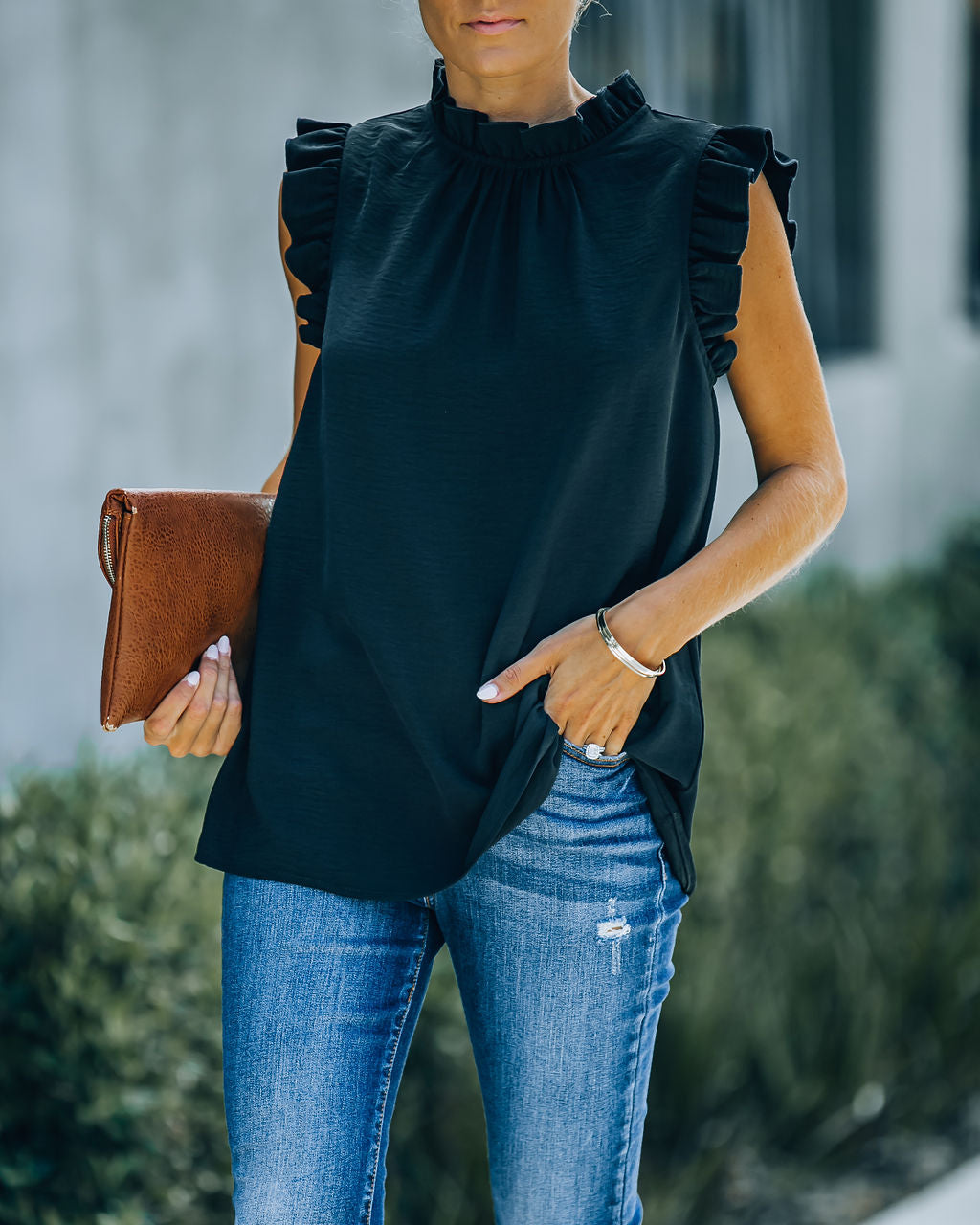 Shrill Sleeveless Ruffle Blouse - Black
