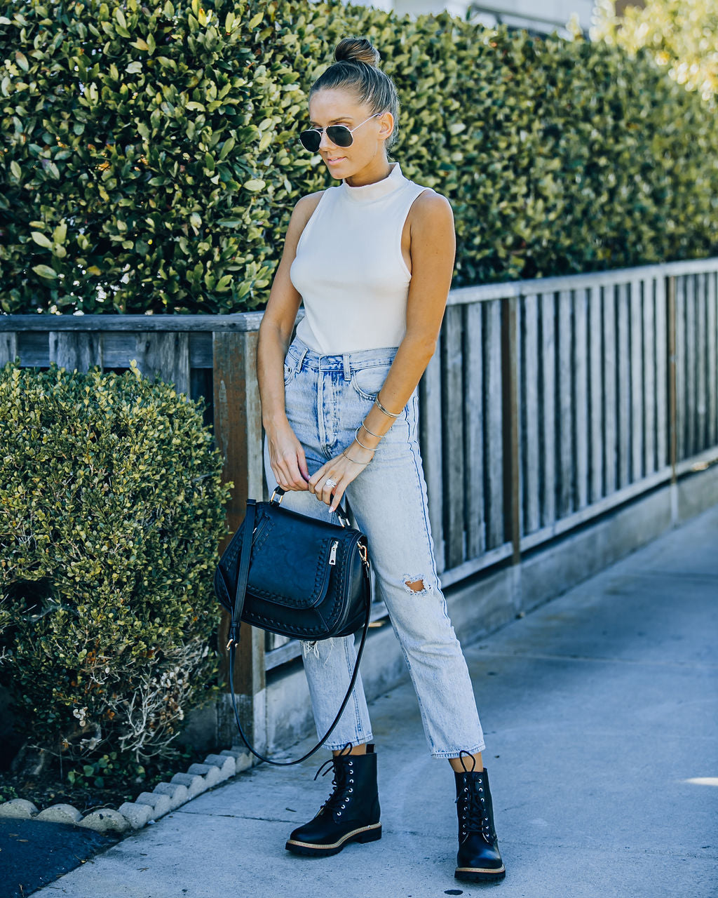 Nyra Sleeveless Mock Neck Knit Top - Ivory