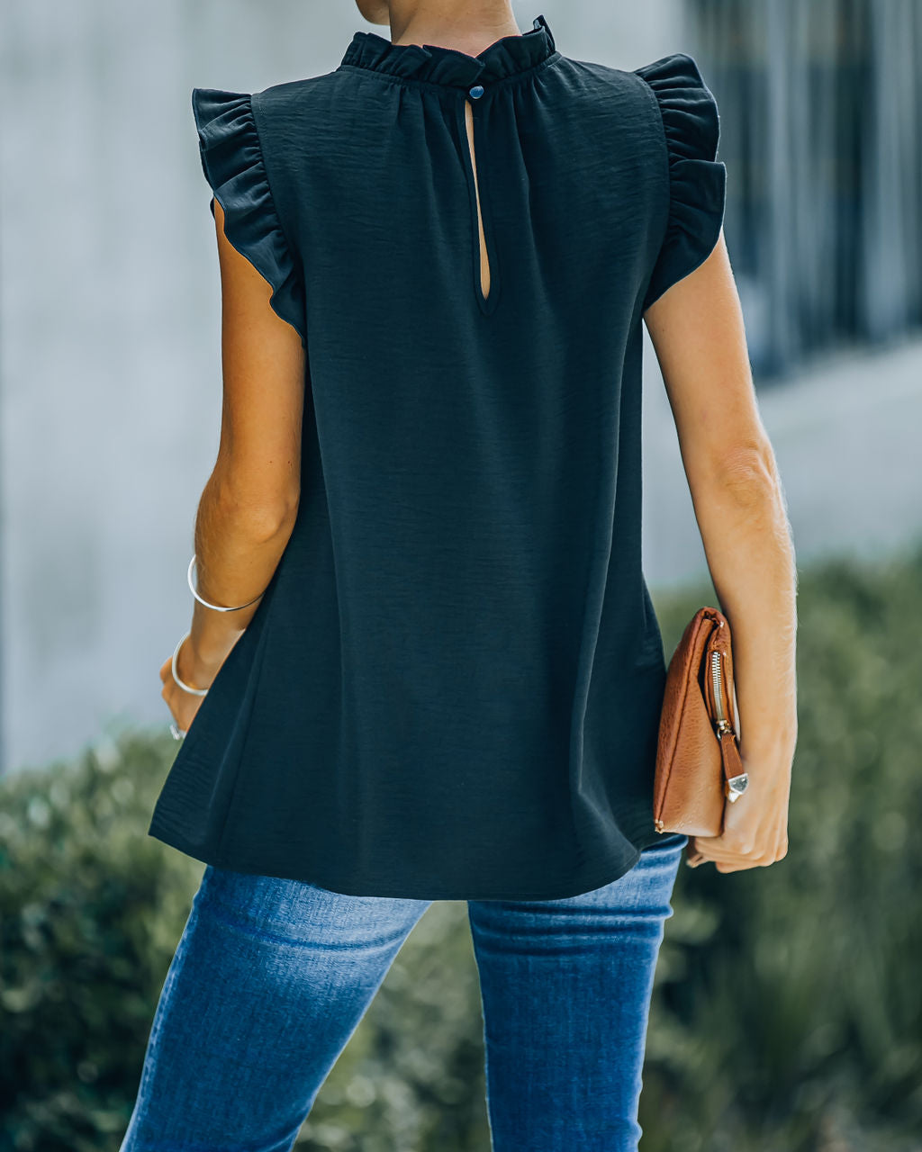 Shrill Sleeveless Ruffle Blouse - Black