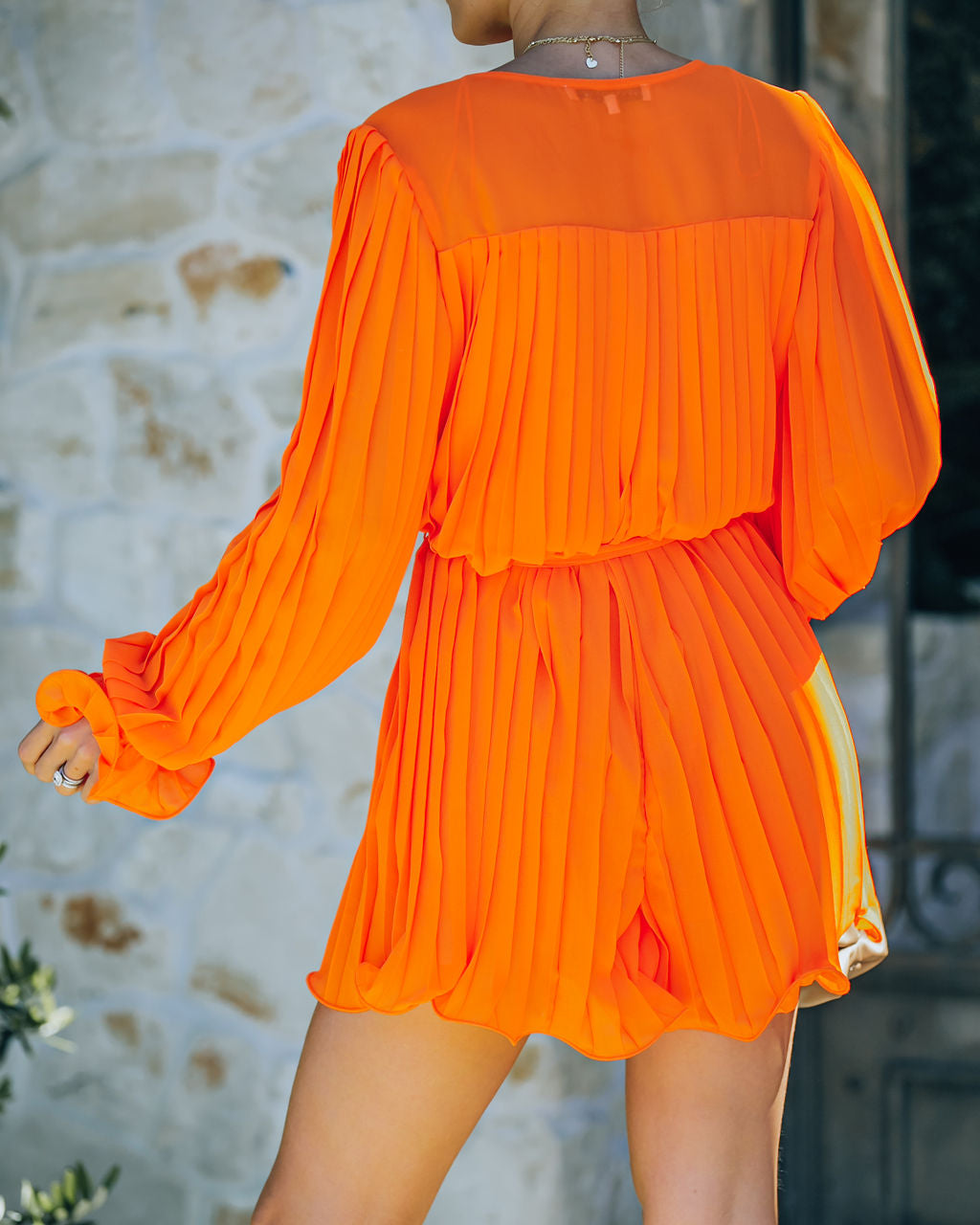 Found Love Pleated Romper - Orange