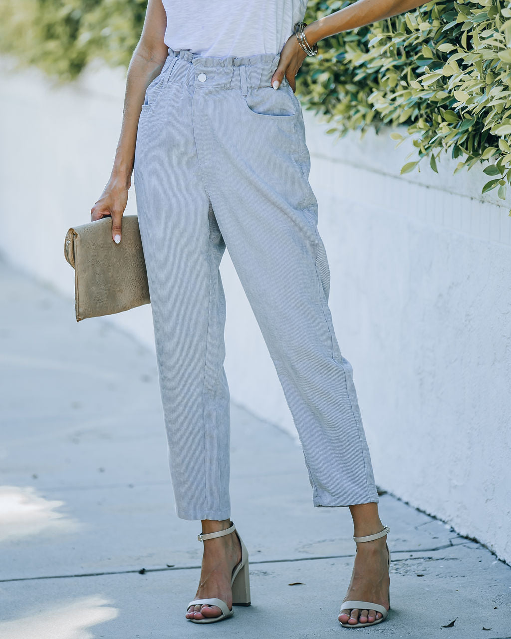 Mason Pocketed Corduroy Paper Bag Pants - Lavender