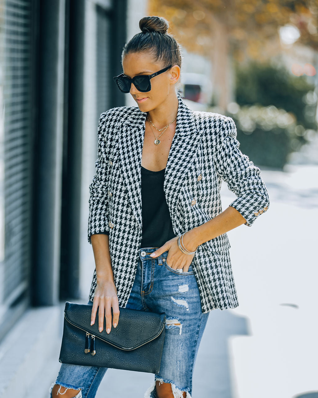 Luck And Charm Tweed Houndstooth Blazer